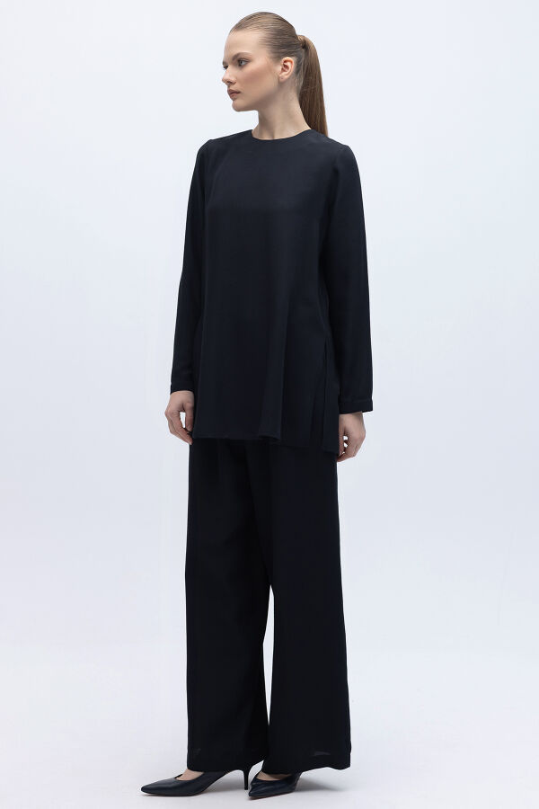 Beli Lastikli Keten Pantolon Siyah - 2