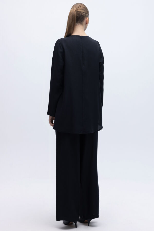 Beli Lastikli Keten Pantolon Siyah - 3