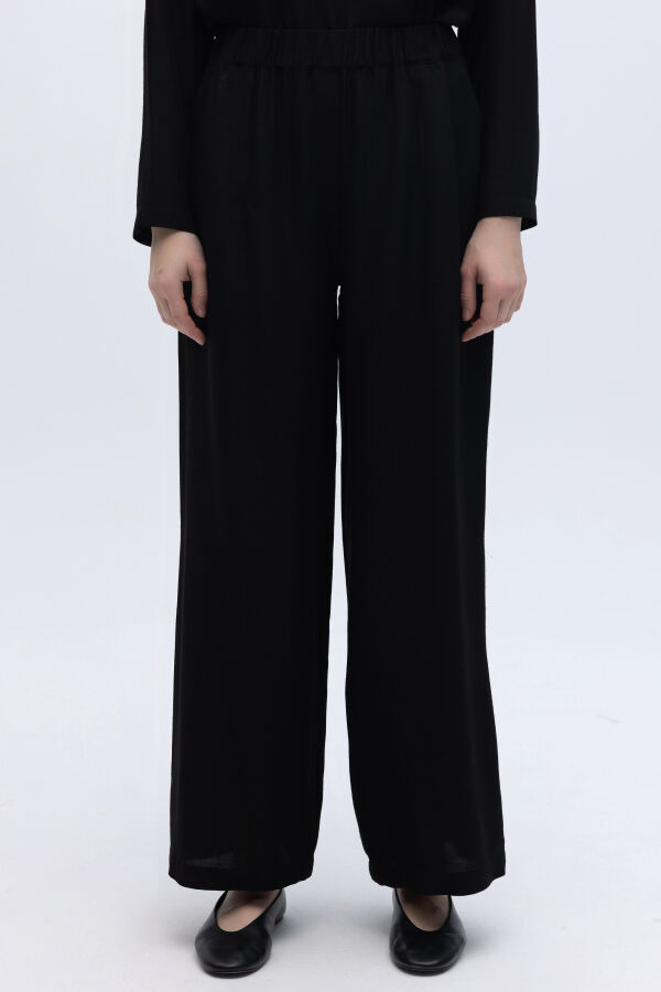 Beli Lastikli Keten Pantolon Siyah - 4