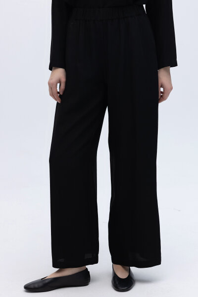 Beli Lastikli Keten Pantolon Siyah - 5
