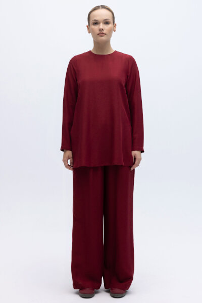Beli Lastikli Keten Pantolon Cherry - 3