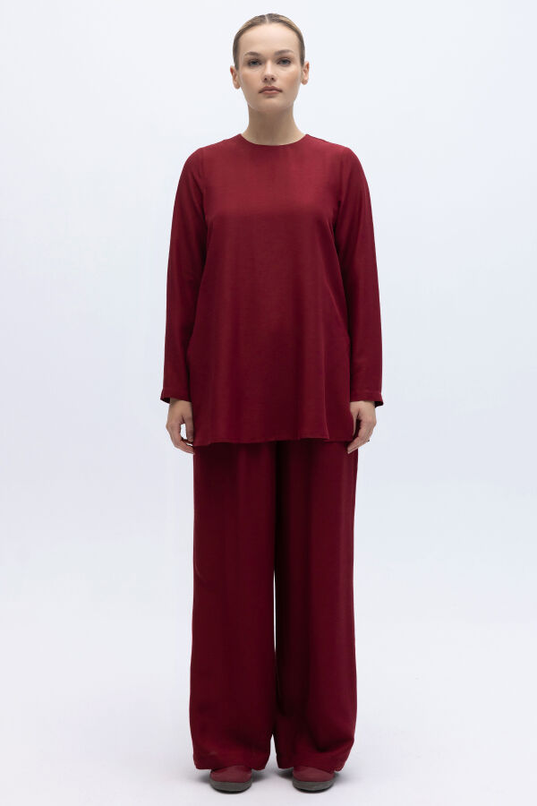 Beli Lastikli Keten Pantolon Cherry - 3
