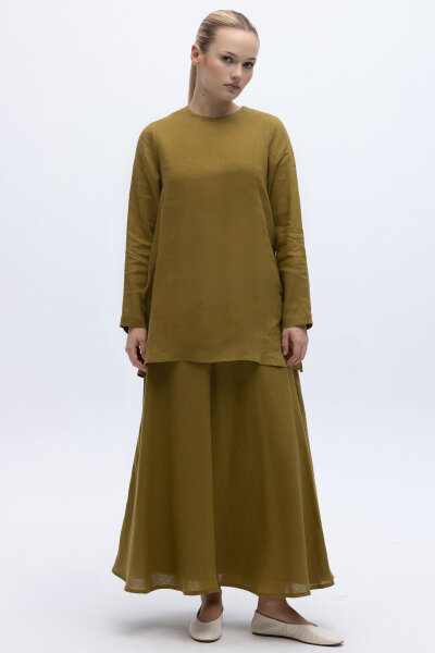 Beli Lastikli Rahat Kesim Keten Etek Amber - 1