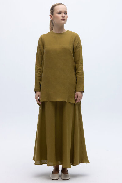 Beli Lastikli Rahat Kesim Keten Etek Amber - 4