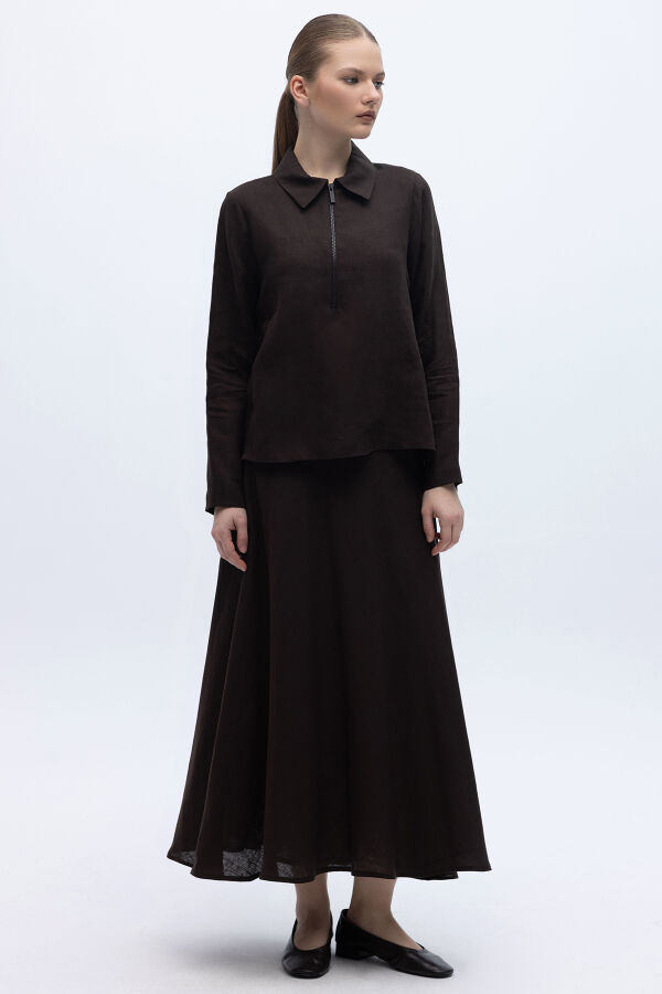 Beli Lastikli Rahat Kesim Keten Etek Kahverengi - 2