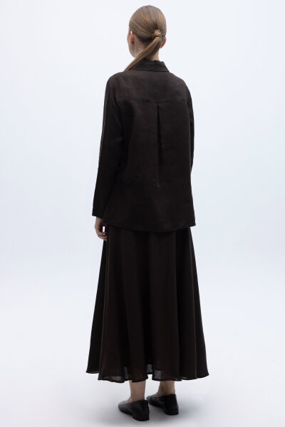 Beli Lastikli Rahat Kesim Keten Etek Kahverengi - 3