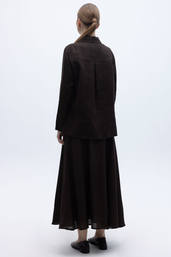 Beli Lastikli Rahat Kesim Keten Etek Kahverengi - 3