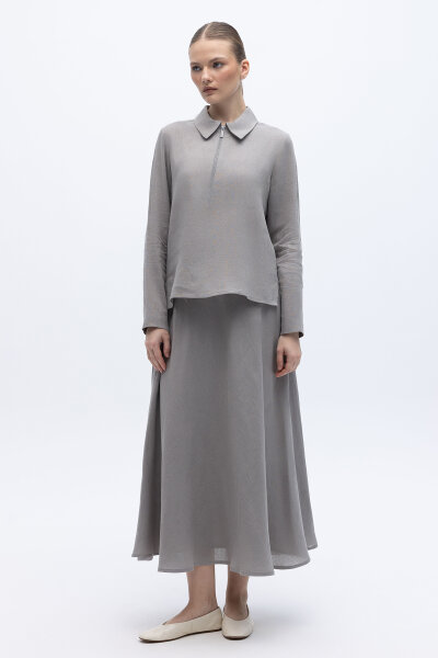 Beli Lastikli Rahat Kesim Keten Etek Gri 