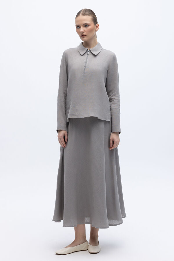 Beli Lastikli Rahat Kesim Keten Etek Gri - 1