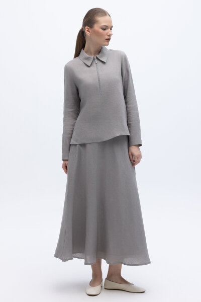 Beli Lastikli Rahat Kesim Keten Etek Gri - 2