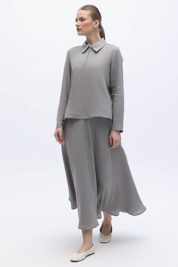 Beli Lastikli Rahat Kesim Keten Etek Gri - 3