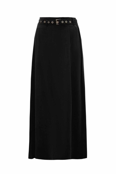 Belted Black Cupro Skirt - MISS DALIDA