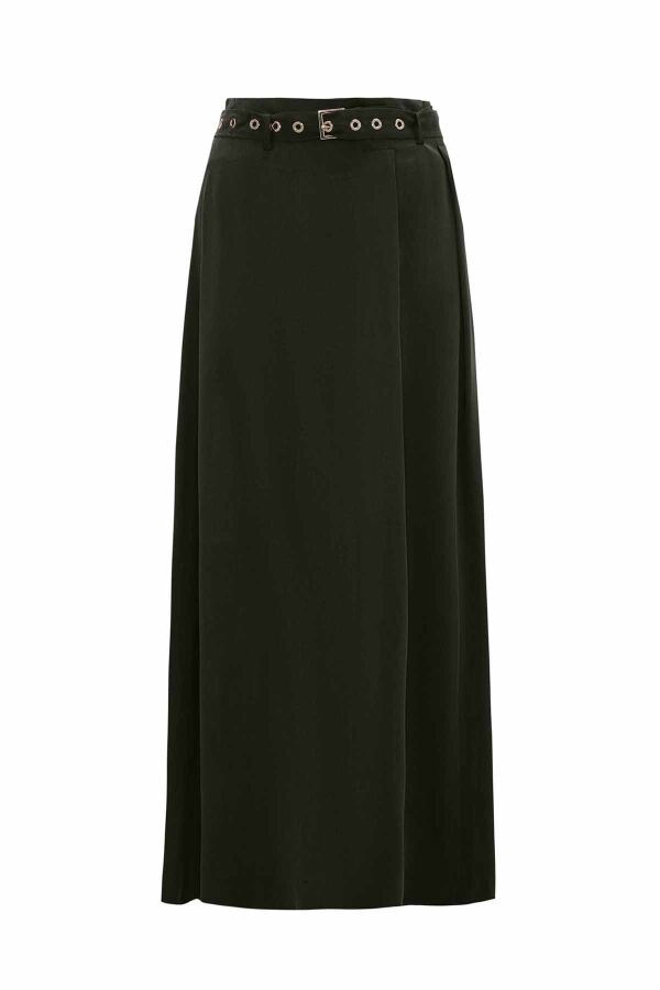 Belted Khaki Cupro Skirt - 1