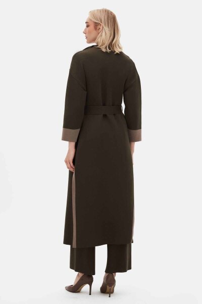 Belted Shawl Collar Brown Cardigan - 6