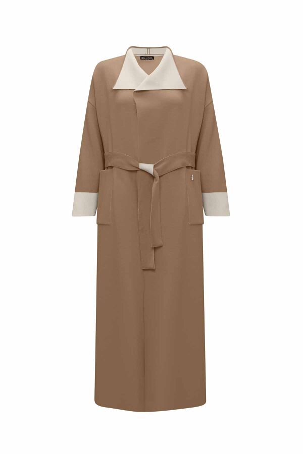 Belted Shawl Collar Cardigan in Camel - 2