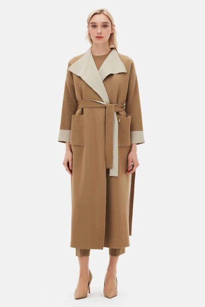 Belted Shawl Collar Cardigan in Camel - 1