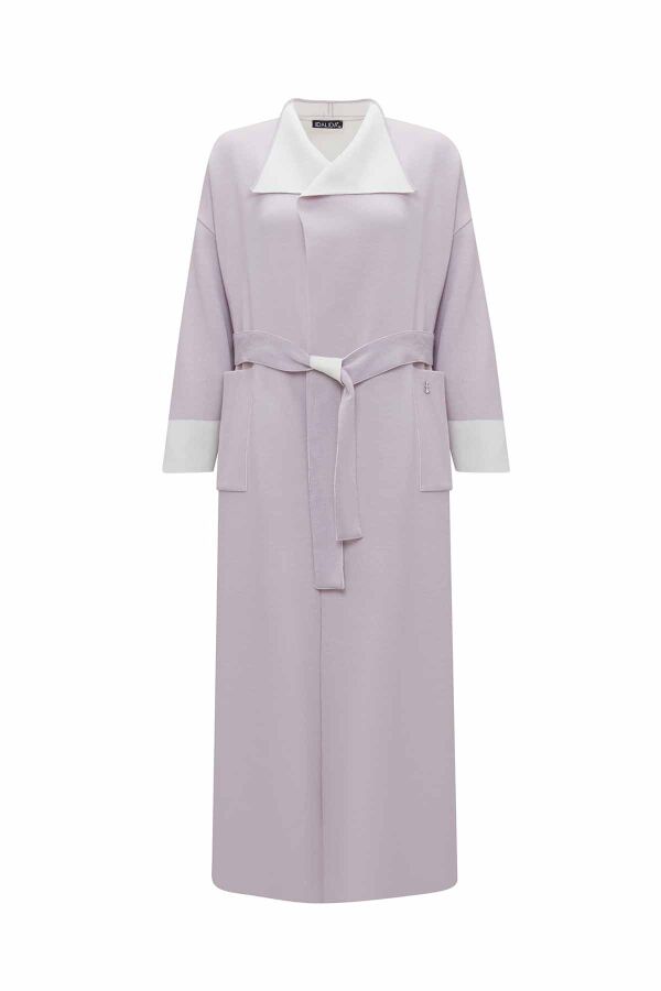 Belted Shawl Collar Cardigan in Lilac - 1