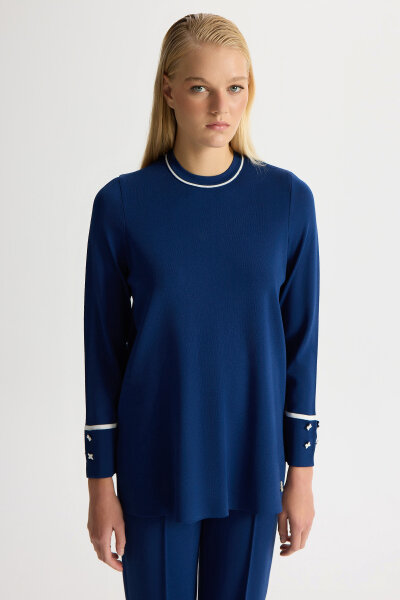 Bileği Aksesuarlı Triko Tunik Navy 