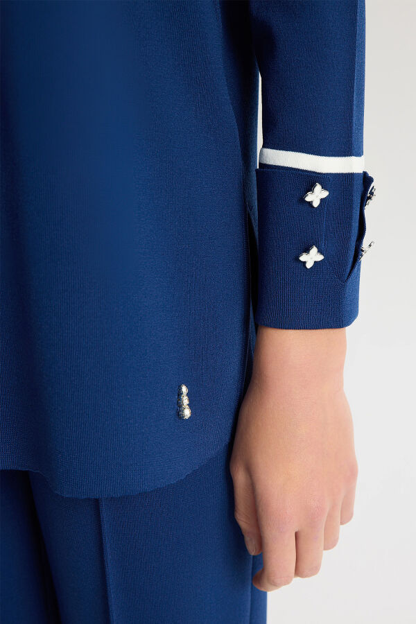 Bileği Aksesuarlı Triko Tunik Navy - 5