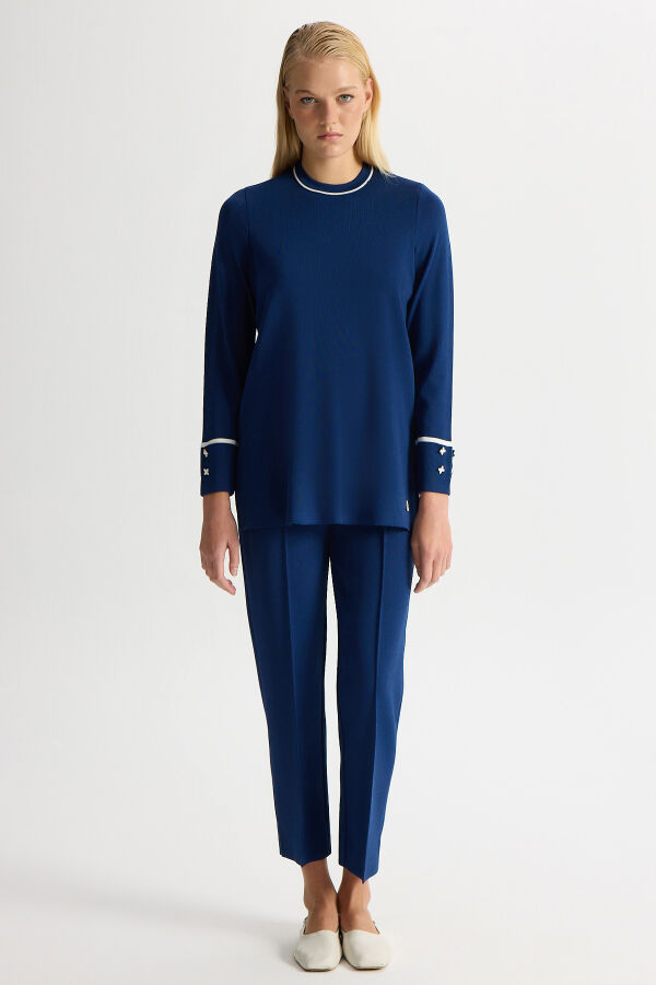 Bileği Aksesuarlı Triko Tunik Navy - 4