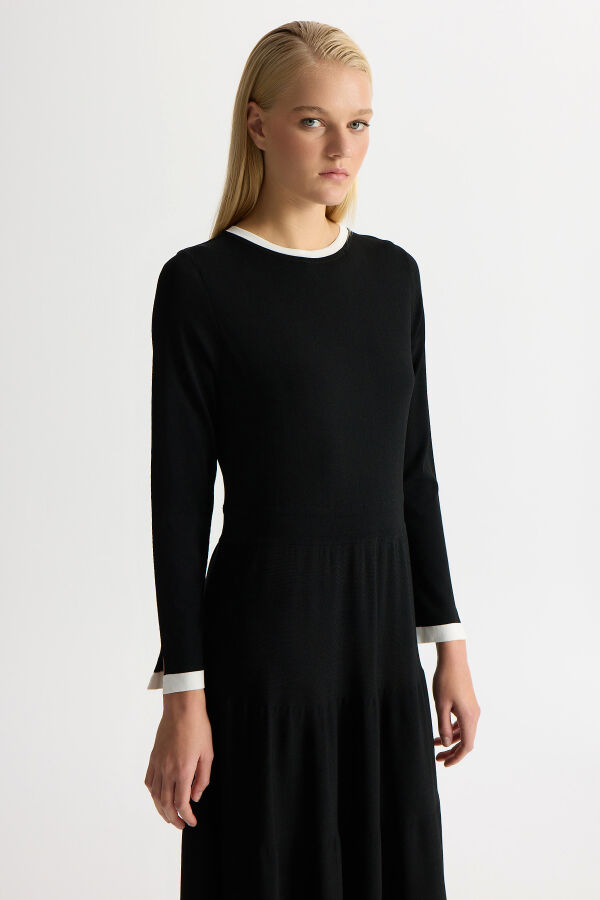 Biyesi Renkli Triko Elbise Siyah - 2