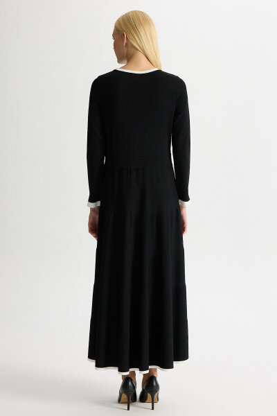 Biyesi Renkli Triko Elbise Siyah - 3