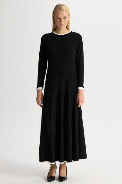 Biyesi Renkli Triko Elbise Siyah - MISS DALIDA