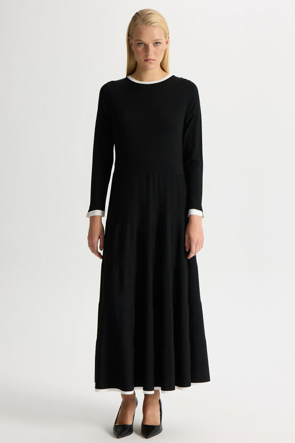 Biyesi Renkli Triko Elbise Siyah - 1