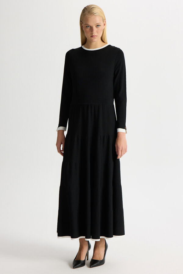 Biyesi Renkli Triko Elbise Siyah - 4