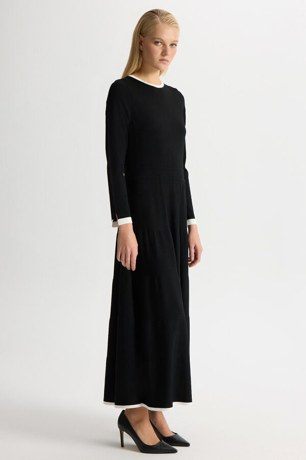 Biyesi Renkli Triko Elbise Siyah - 5