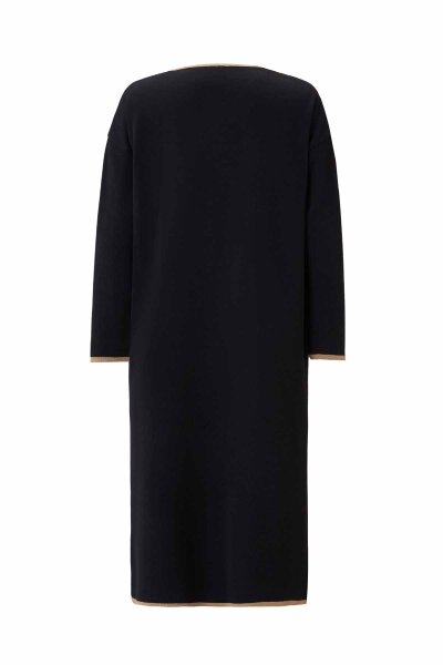 Black & Camel Buttoned Collarless Cardigan with Color Stripes - 2