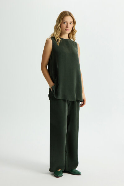 Wide Leg Basic Cupro Trousers 