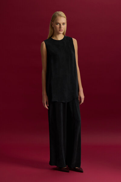 Wide Leg Basic Cupro Trousers - MISS DALIDA (1)