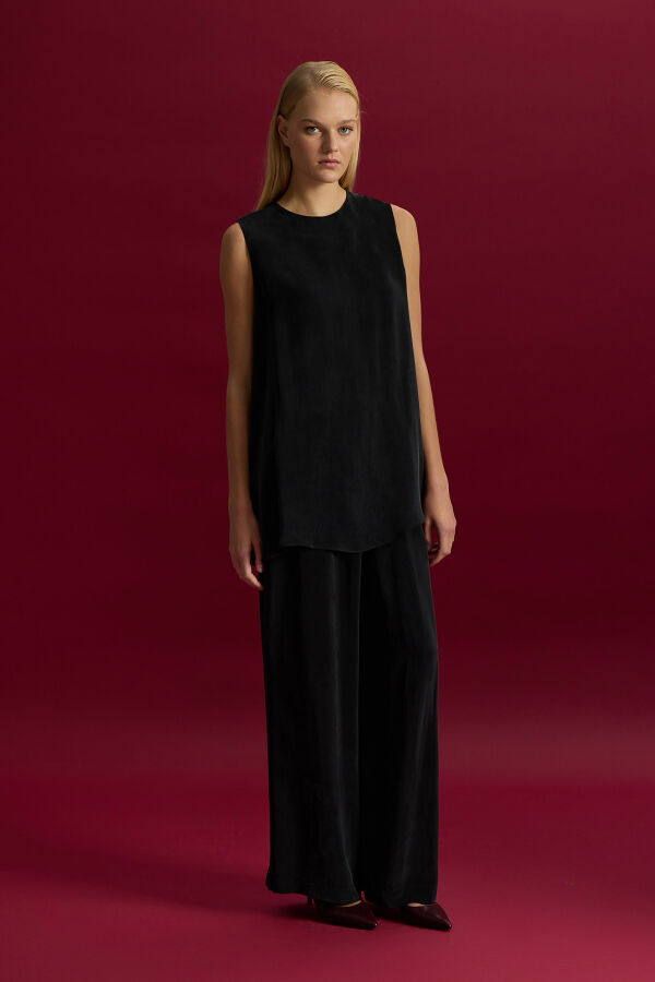 Wide Leg Basic Cupro Trousers - 2