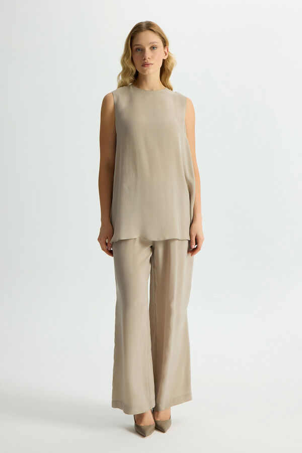 Wide Leg Basic Cupro Trousers - 1