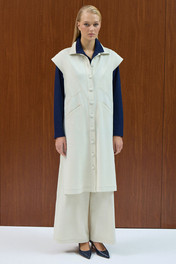 Bol Paça Basic Denim Pantolon Ekru - 1