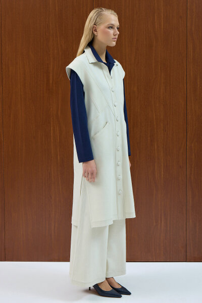 Bol Paça Basic Denim Pantolon Ekru - 2