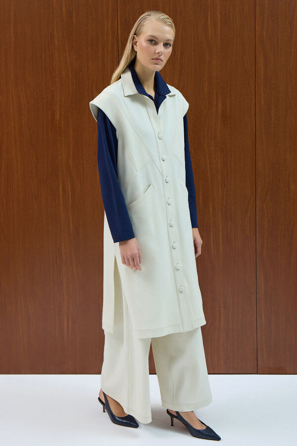 Bol Paça Basic Denim Pantolon Ekru - 3