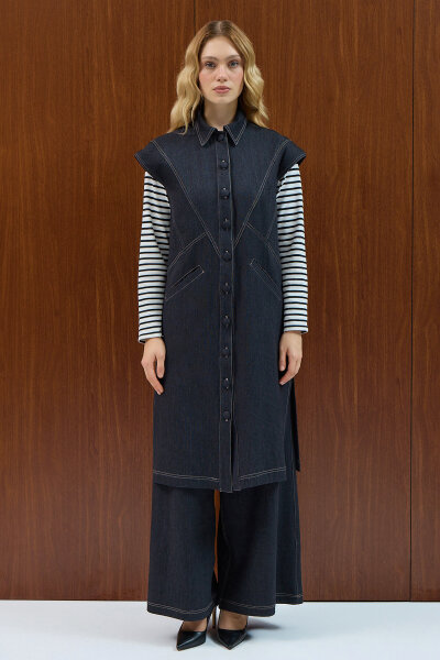 Bol Paça Basic Denim Pantolon Navy - MISS DALIDA