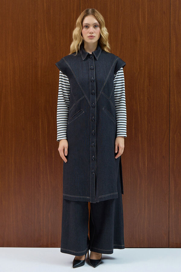 Bol Paça Basic Denim Pantolon Navy - 1