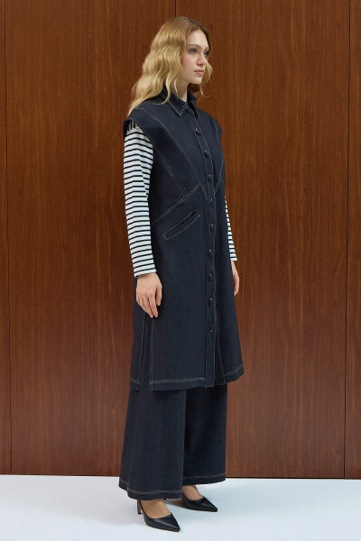 Bol Paça Basic Denim Pantolon Navy - MISS DALIDA (1)