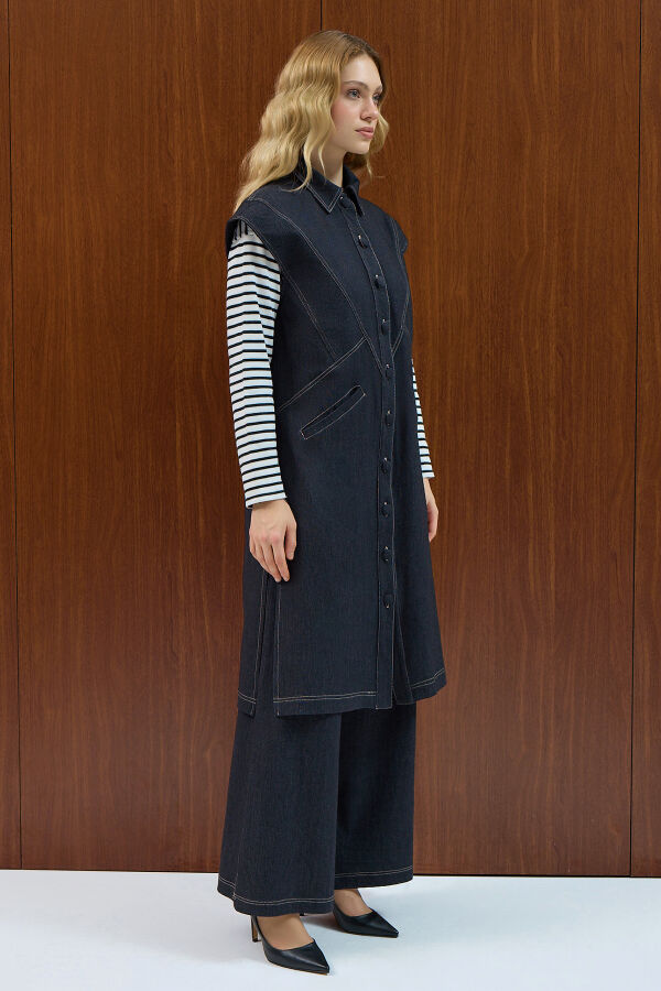 Bol Paça Basic Denim Pantolon Navy - 2