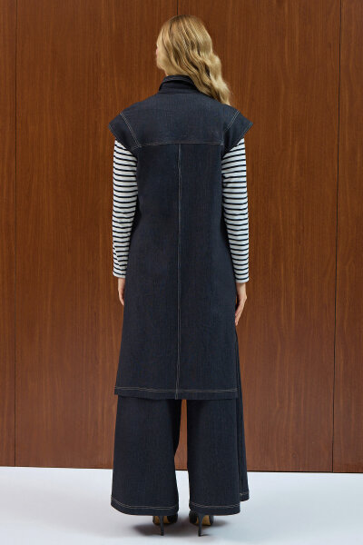 Bol Paça Basic Denim Pantolon Navy - 3