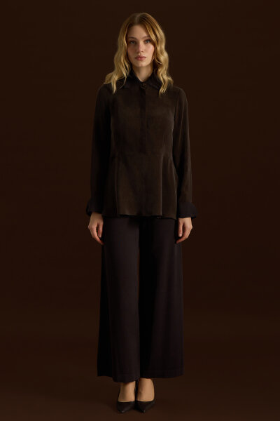 Bol Paça Basic Triko Pantolon Kahverengi - 3