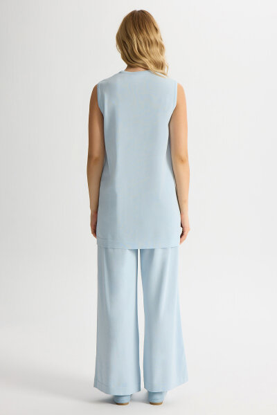 Bol Paça Basic Triko Pantolon Mavi - 3