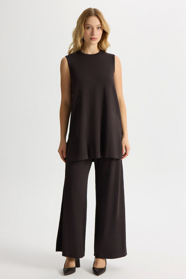 Bol Paça Basic Triko Pantolon Siyah - 1