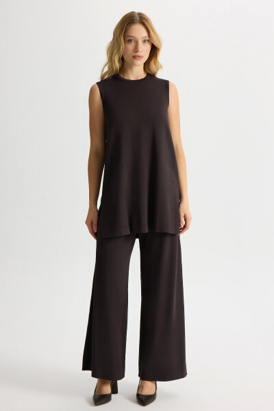 Bol Paça Basic Triko Pantolon Siyah - MISS DALIDA