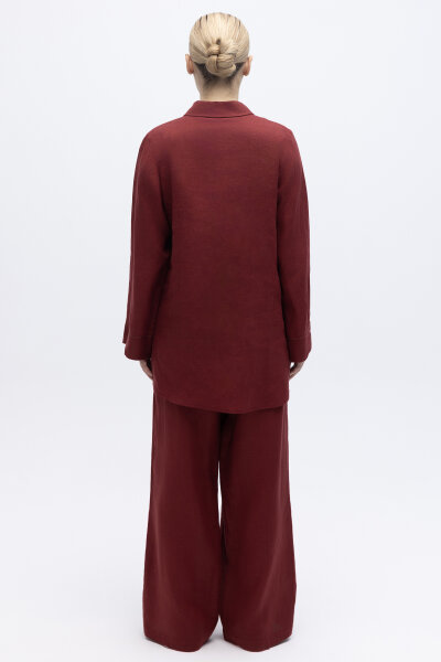 Bol Paça İpek Keten Pantolon Cherry - 3