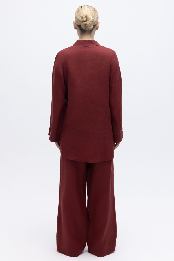 Bol Paça İpek Keten Pantolon Cherry - 3