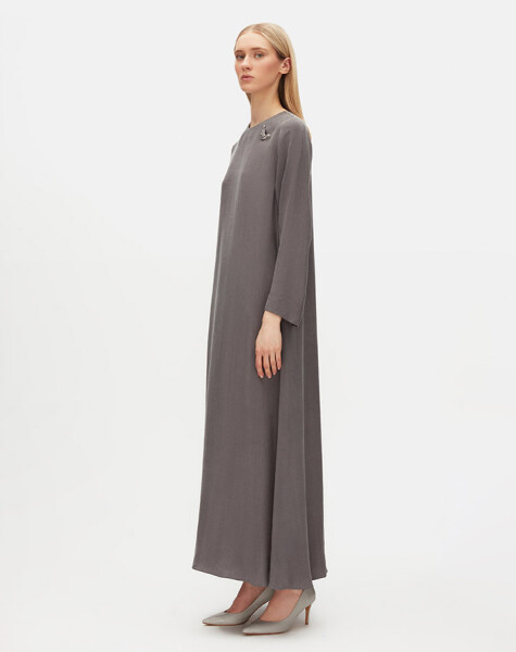 Brooch Detailed A Cut Cupro Dress - 5